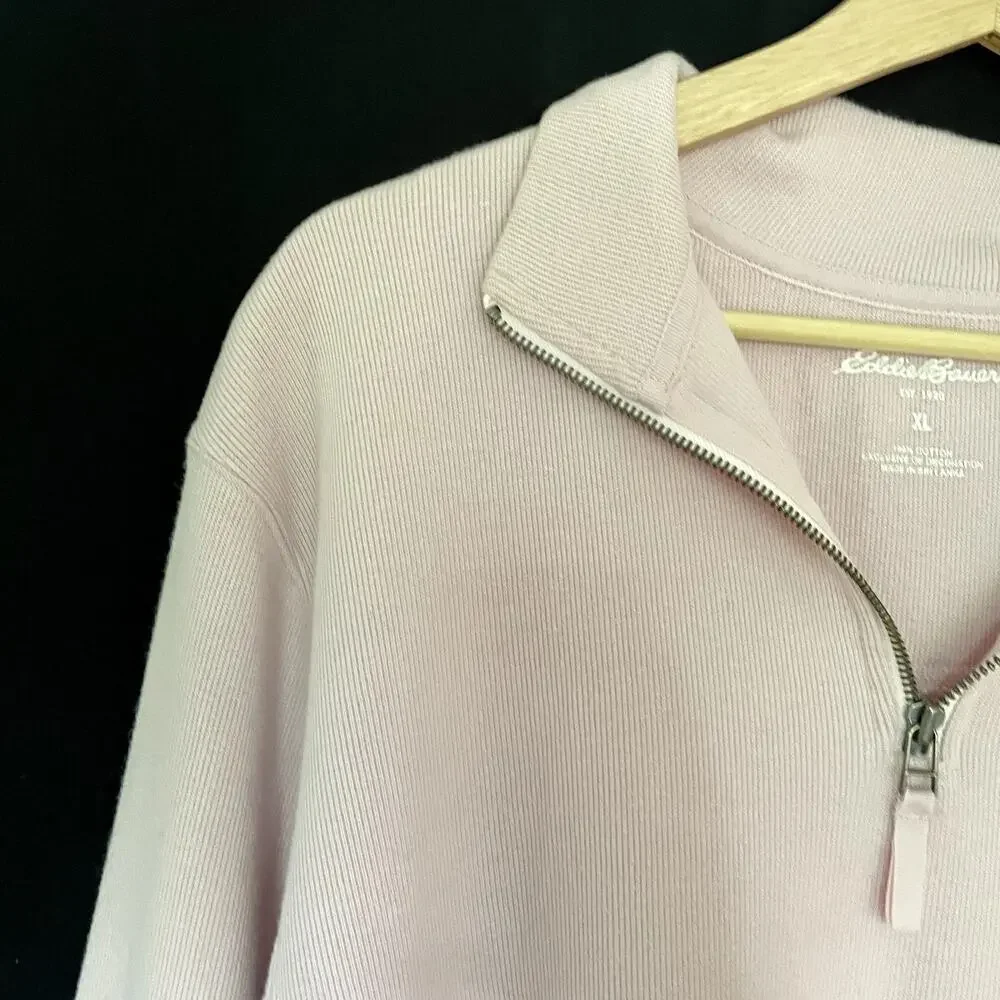 Eddie Bauer men's size XL tan pink pale 3/4 zip pullover sweater knit design - Picture 2 of 5
